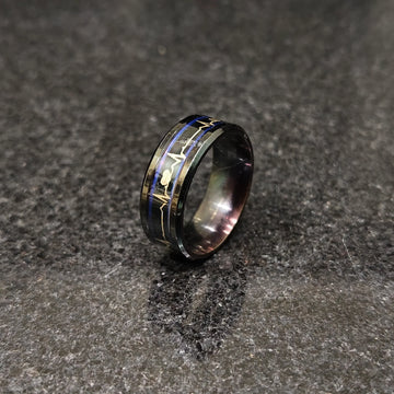 Lamha black metal ring with gold heartbeat design forever ring design for men in pakistan
