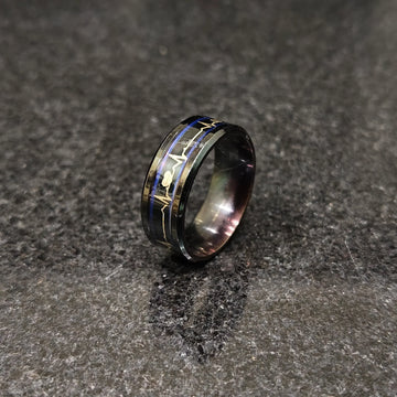 Lamha black metal ring with gold heartbeat design forever ring design for men in pakistan