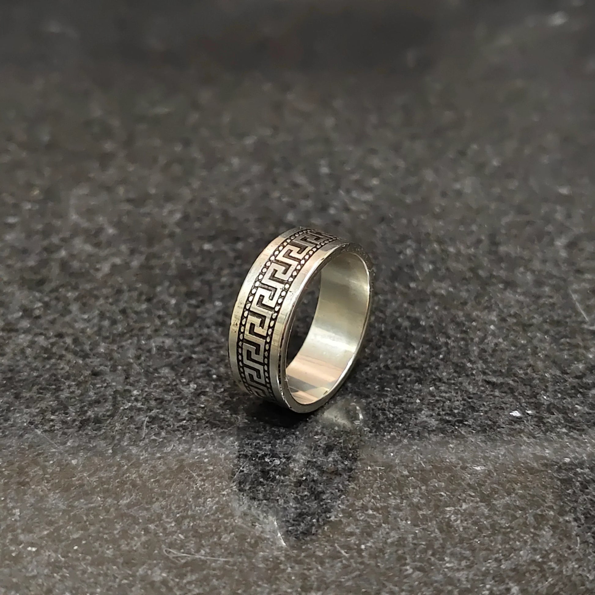 Lamha best black and white rings for men with intricate geometric pattern on silver band