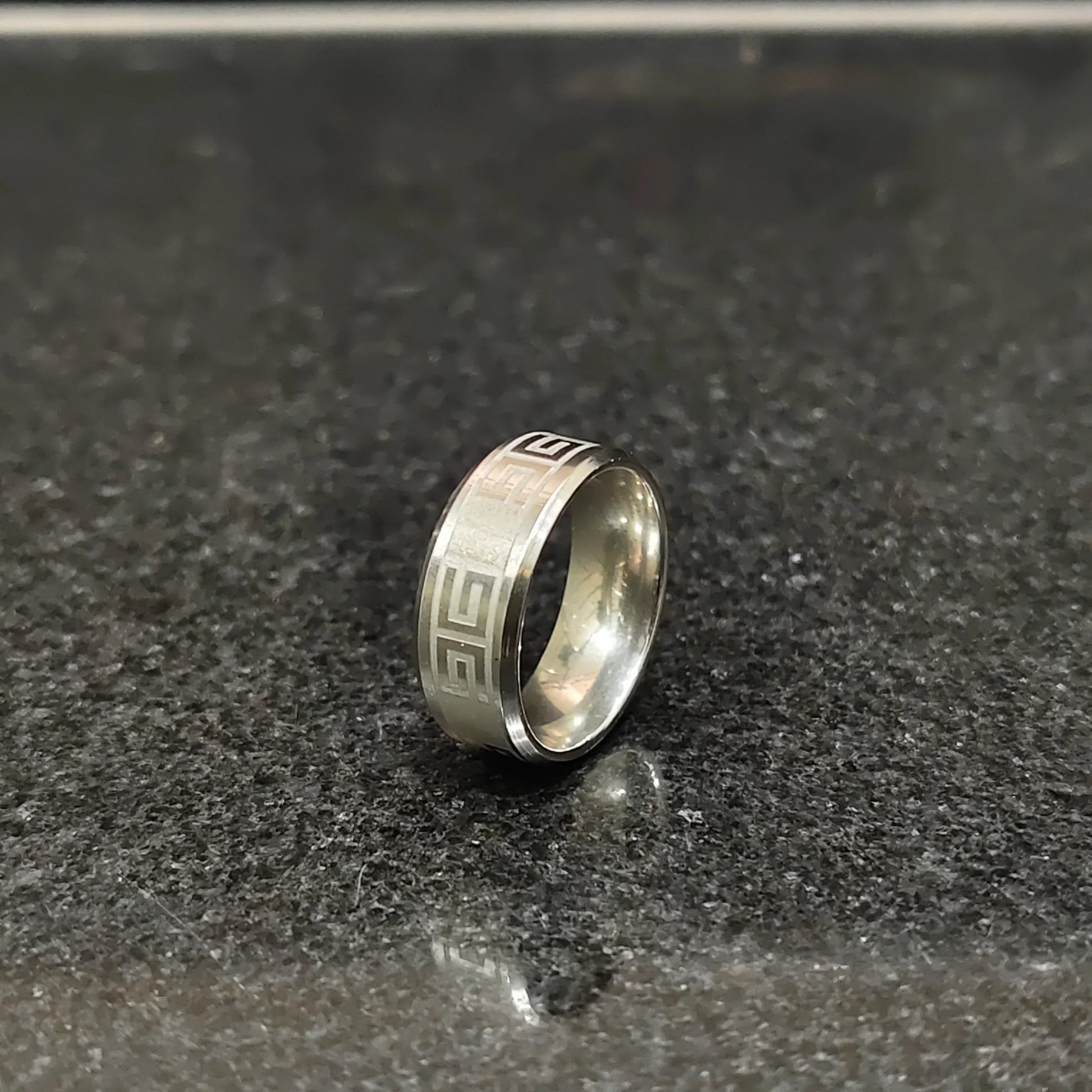 Lamha best black & white rings for men with geometric design on polished metal band
