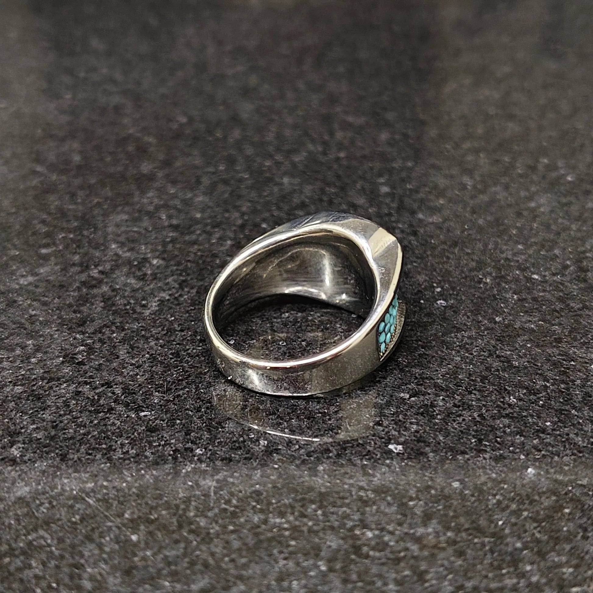 Blue feroza ring for men with silver band and turquoise stone detail by Lamha