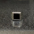 Lamha silver Check Box Ring For Men in pakistan with black square stone and detailed band design