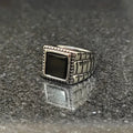 Lamha Check Box Ring For Men in pakistan with black square stone and detailed metal band design