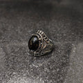 Lamha European Ring For Men with black stone and intricate silver detailing on band