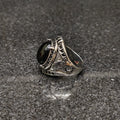 Elegant European Ring For Men with black stone and intricate silver detailing by Lamha