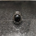 Lamha European Ring For Men with black oval stone and intricate silver detailing