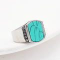 Feroza Silver Versace Medusa Ring For Men with turquoise stone and detailed silver band design