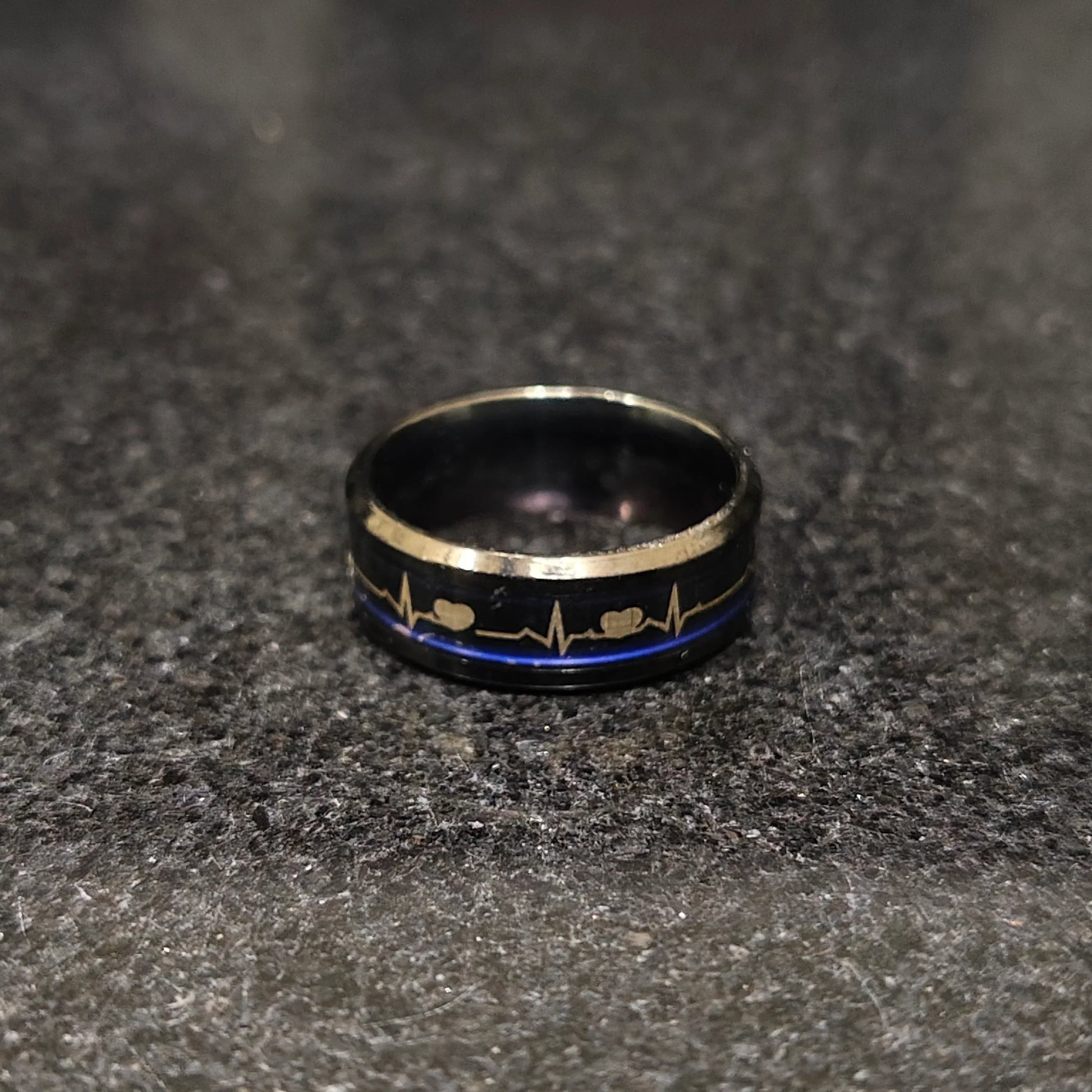 Lamha black ring with heartbeat and heart design featuring forever ring design for men in pakistan