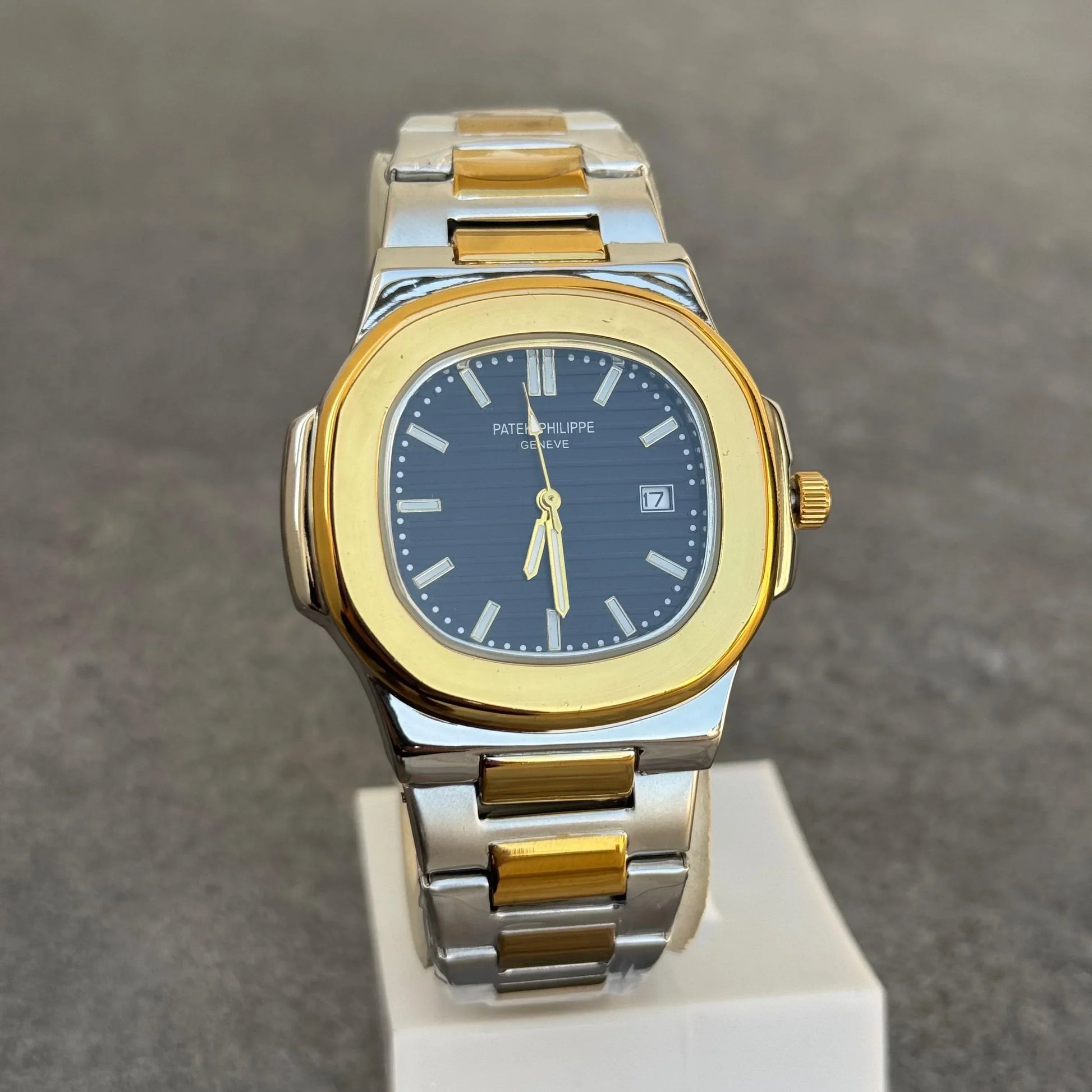 Patek Philippe Two Tone Golden Black Watch with silver and gold metal band by Lamha