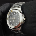Lamha Patek Philippe Watch in Silver Black Color with stainless steel bracelet and date display