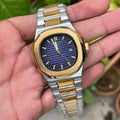 Lamha patek philippe watch in two tone blue color with gold and silver stainless steel band