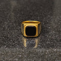 Lamha retro golden ring for men in best design with black square stone and textured gold band