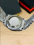 Back view of RLX Oyster Perpetual Watch Date Just in Two Tone in Silver showing metal bracelet and case back