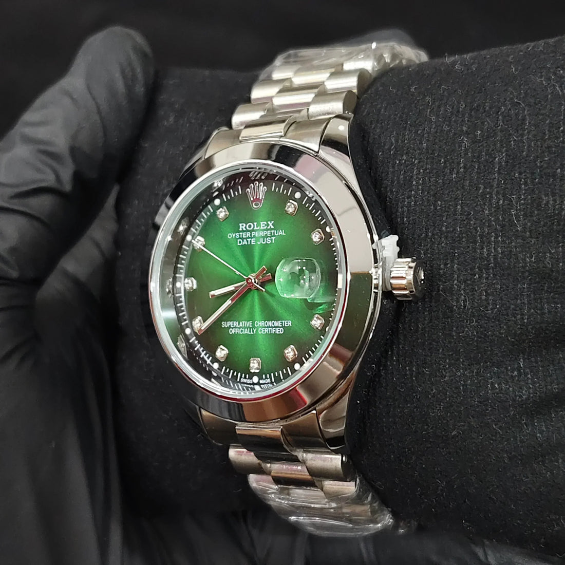 Rolex Date Just Watch for men with green dial and stainless steel bracelet by Lamha