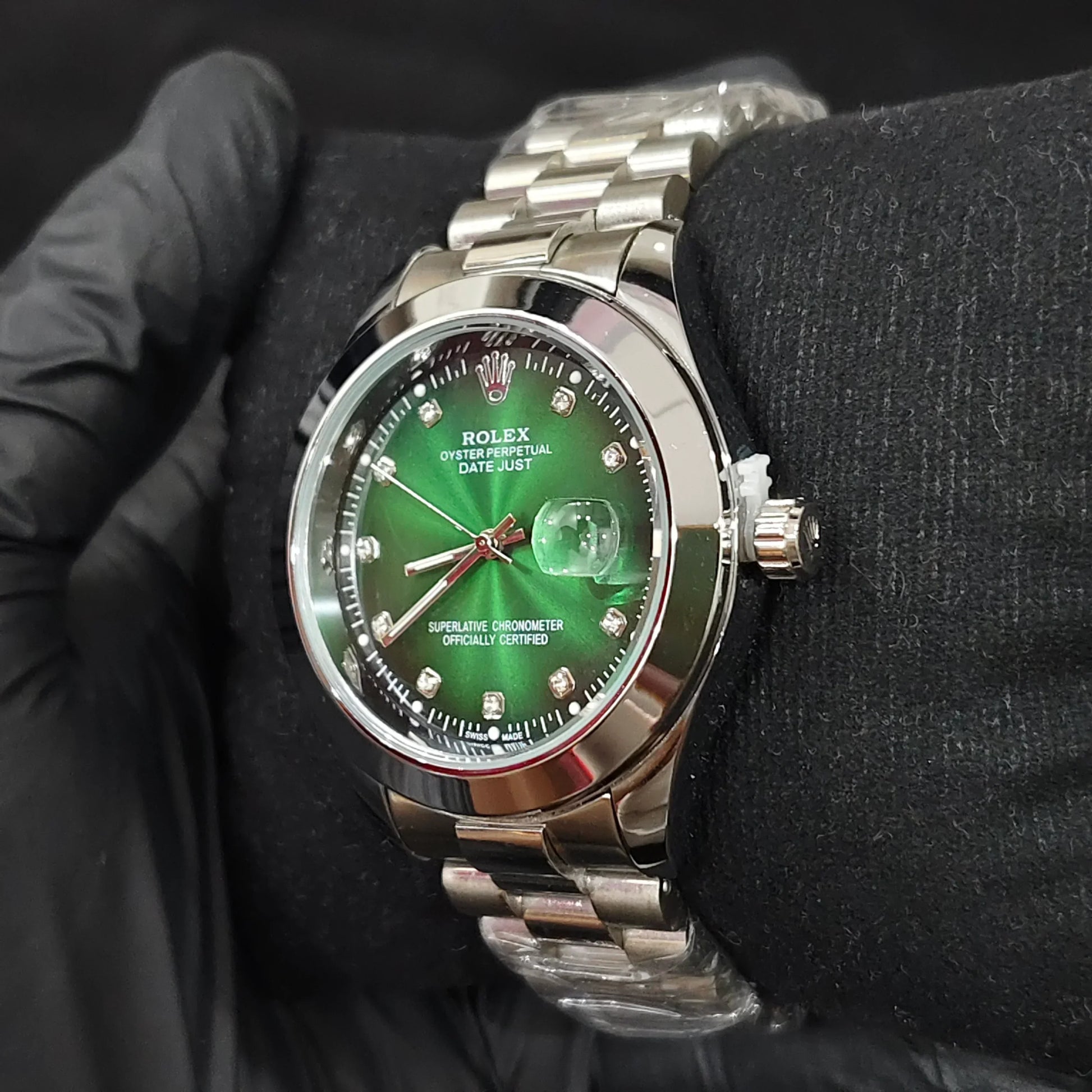 Rolex Date Just Watch for men with green dial and silver stainless steel bracelet by Lamha