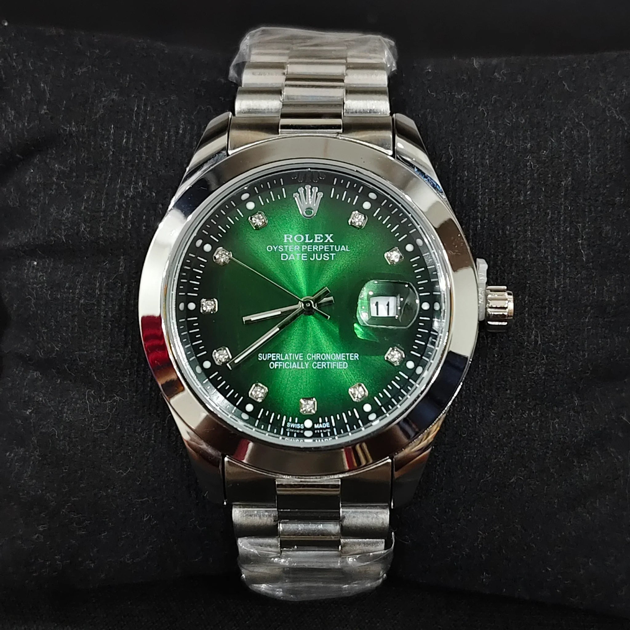 Rolex Date Just Watch for men with green dial and stainless steel bracelet by Lamha
