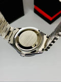 Back view of Rolex Submariner Date Watch Two Tone Black showing stainless steel bracelet and case back