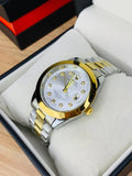 Rolex watch in stone in two tone with gold and silver bracelet in a display box