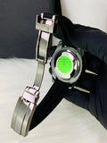 Rolex Yacht Master Date Just Full Black watch with black strap held by gloved hand showing back case