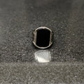 Lamha silver medusa stone rinf or men with black rectangular stone and detailed silver band