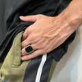Lamha silver medusa stone rinf or men worn on hand with black and olive clothing