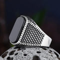Silver retro ring for men with textured design and polished finish by Lamha