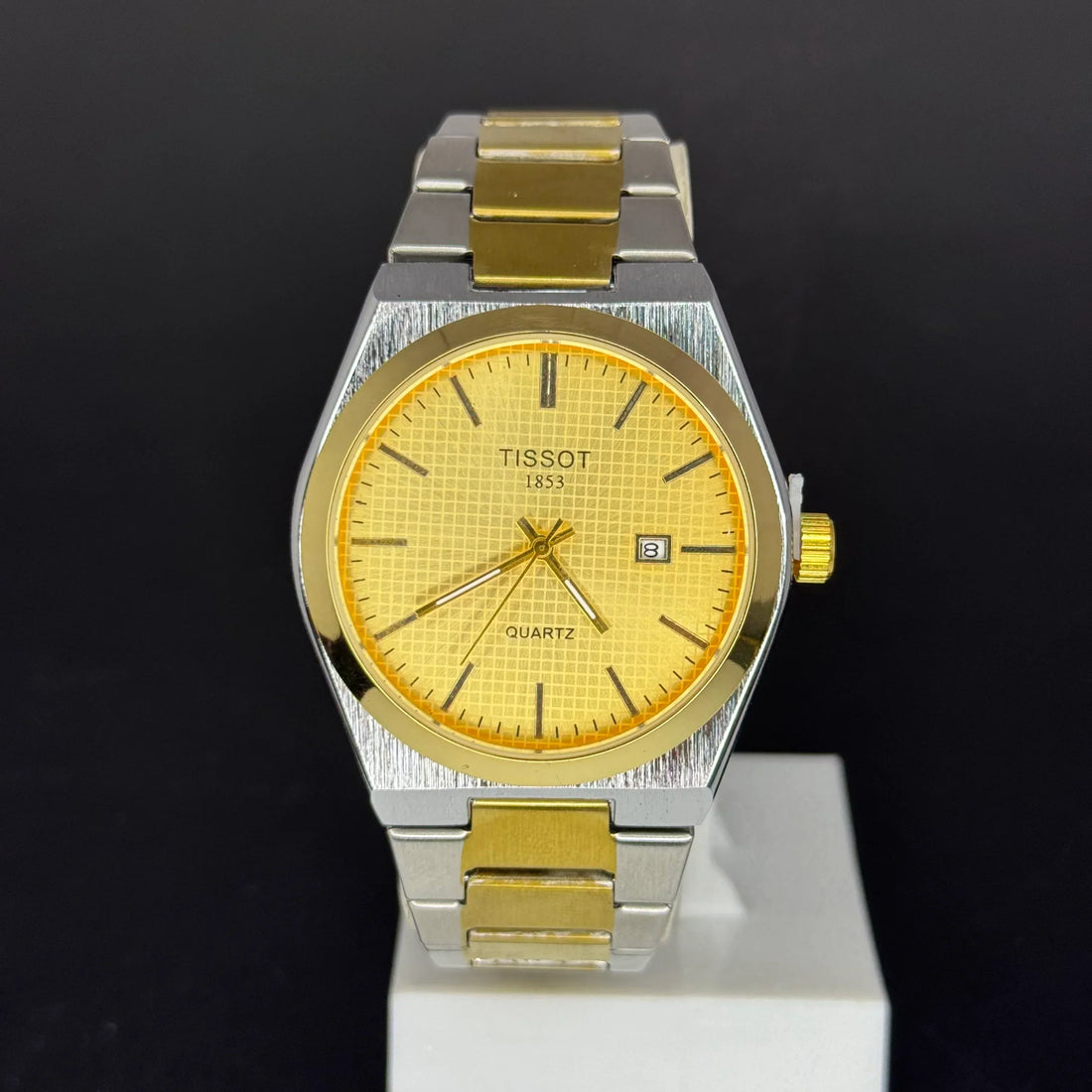 Tissot Prx Two Tone Watch In Gold with gold and silver stainless steel band and gold dial