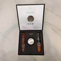 Tomi T 103 dual strap watch for men by Lamha with brown and black straps in a black gift box