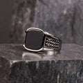 Turkish Ring for Men in pakistan with black stone and detailed silver band by Lamha