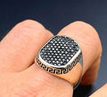Silver Versace Ring For Men with black stones and Greek key design on the band by Lamha